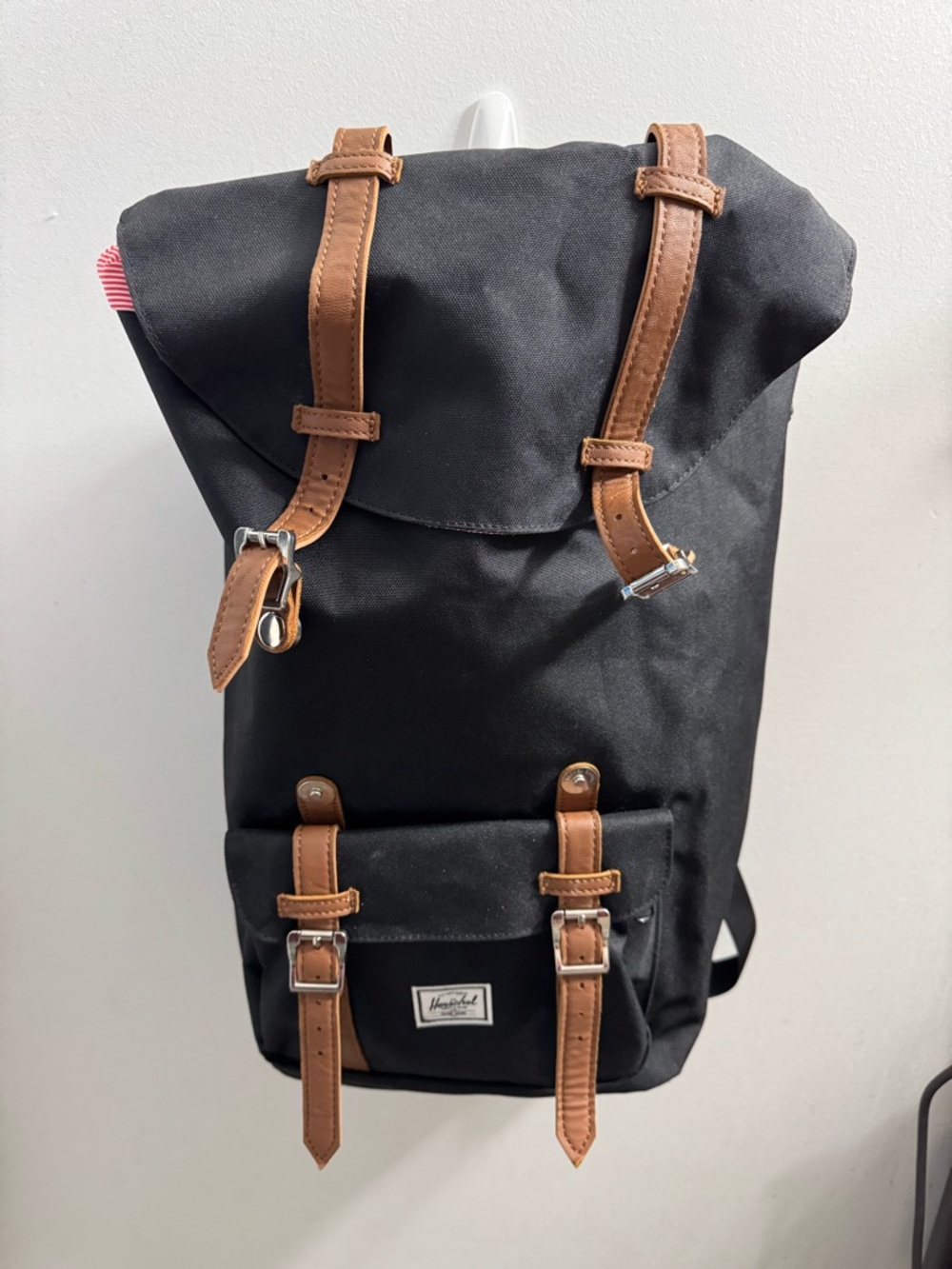 Herschel Supply Company Black Backpack with Brown Leather Straps
